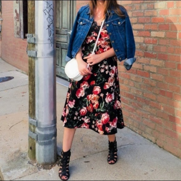 FOXIEDOX strappy midi dress floral print lace detail adjustable straps - Picture 4 of 14